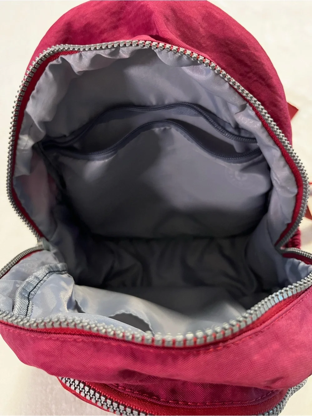 Soyater Burgundy Red Nylon Backpack Multi Pocket Silver Zippers